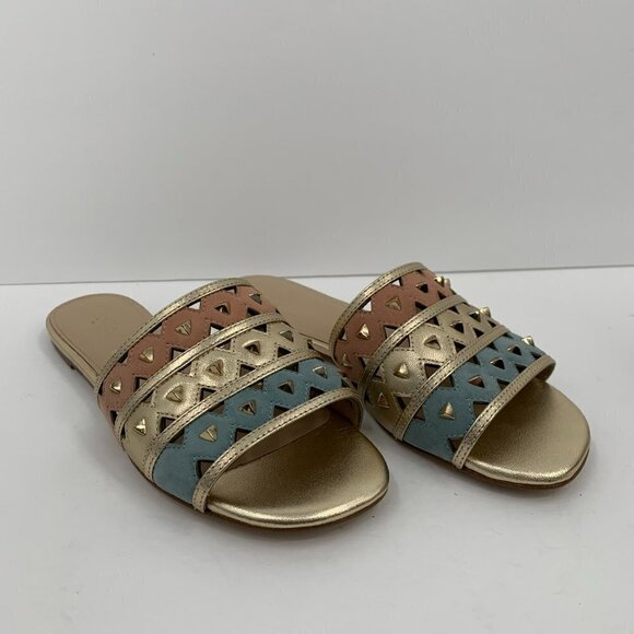 Botkier New York Maeva pastel sandal flat slides gold metallic blue pink new 5.5 - Picture 3 of 8
